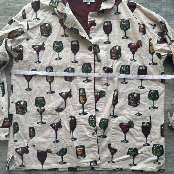 SALVAGE CHEERS PAJAMA TOP ONLY Flannel WINE COCKTAILS  size L - Picture 4 of 4